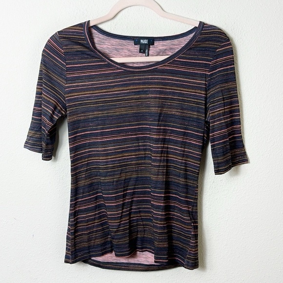PAIGE Stripe 3/4 Sleeve Top Round Neck size Small - Picture 1 of 7